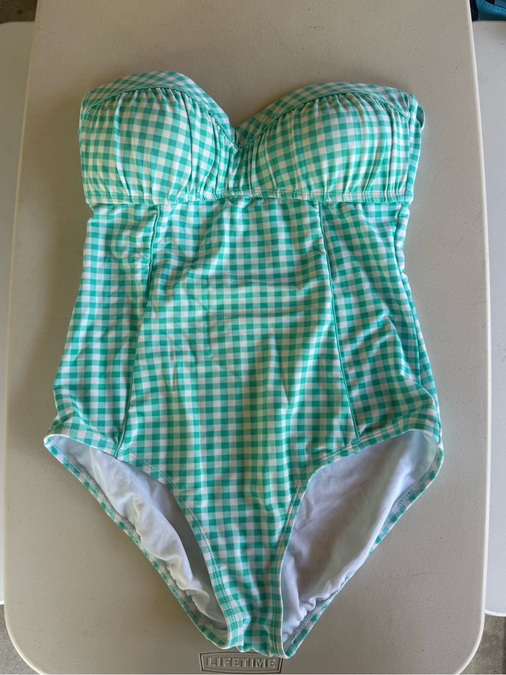 Lauren James Mint Gingham Strapless One-Piece Swimsuit